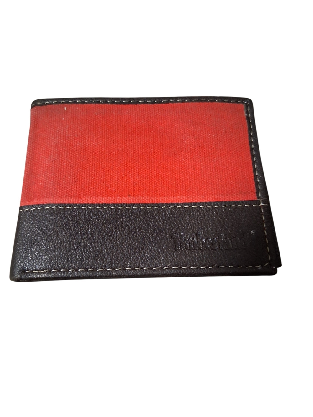 Timberland Red Canvas and Brown Leather Card Holder
